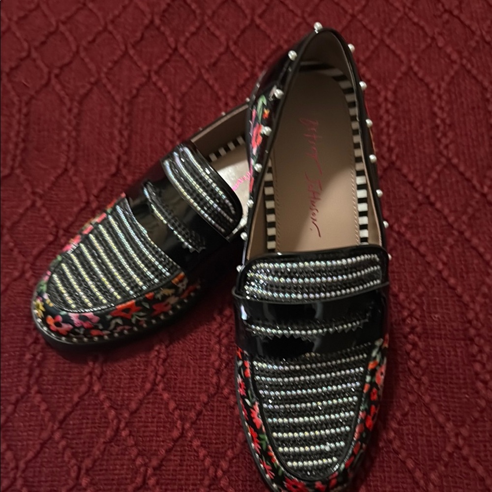 Betsey Johnson Black and Multicolor Embellished Flats